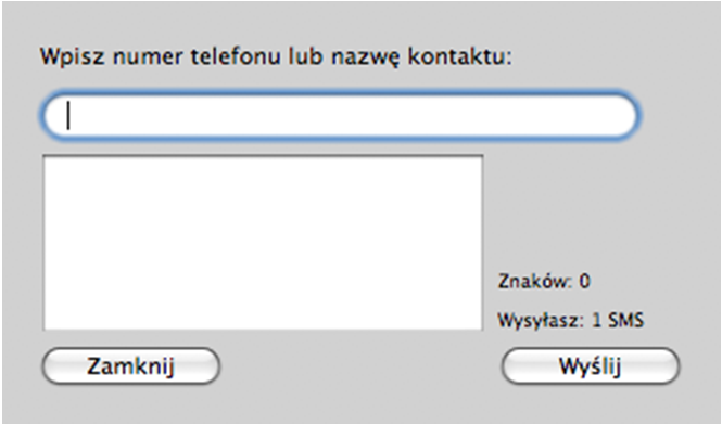 Wysyłanie wiadomości SMS Aby wysłać wiadomość tekstową należy: w aplikacji głównej wybrać ikonę wiadomości SMS a następnie kliknąć przycisk Nowy SMS lub kliknąć na ikonę Plus Internet w prawym menu