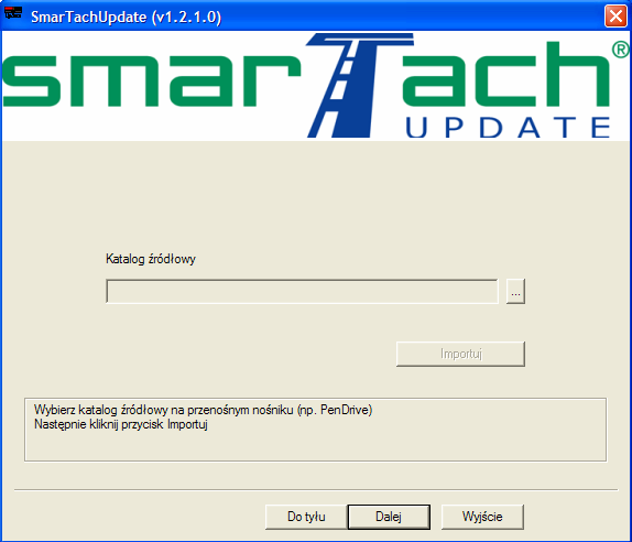 Wybierać katalog w którym znajdują sie dane do importu (np. PenDrive) a następnie wcisnąć przycisk Dalej.