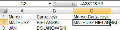 46 MS Excel =ZŁĄCZ.TEKSTY() =Z.WIELKIEJ.