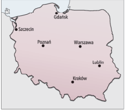 Zadanie 20. (2 pkt) Na podstawie zamieszczonej poniżej mapki konturowej Polski uzupełnij zdania, wpisując nazwy kierunków geograficznych symbolami międzynarodowymi.