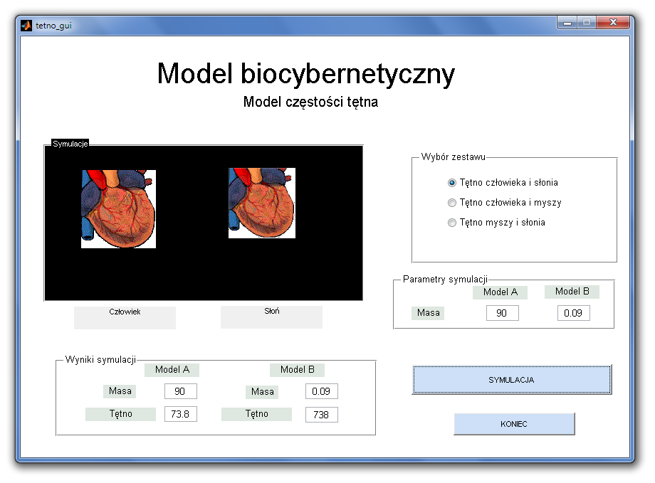 4. Modele wybranych systemów biologicznych 157 Rys. 4.25 Okno aplikacji: Układ krwionośny i częstość tętna (Źródło ikon: http://www.thaifocus.com/elephant/heartbeat.