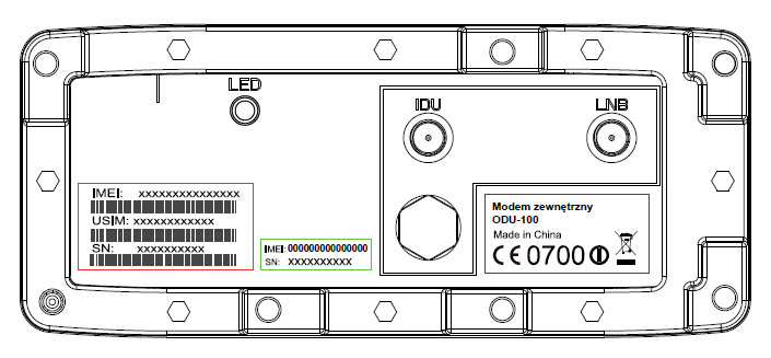 LED - dioda sygnalizacyjna LED: Niebieska bardzo dobry sygnał LTE (RSRP > -60dBm) Zielona dobry sygnał LTE (RSRP <-60dBm i >-85dBm) Fioletowa słaby sygnał LTE (RSRP <-85dBm) Pomaraoczowa brak sygnału