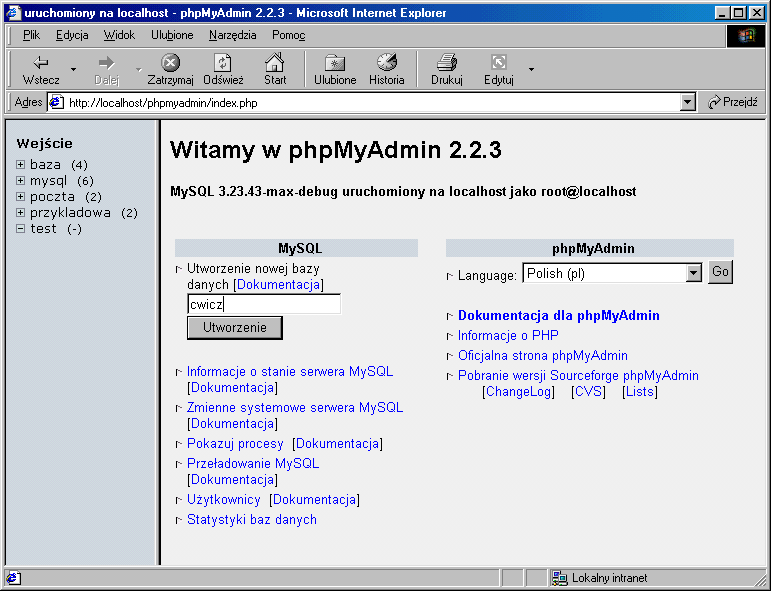 Rys. 8.1. Panel administracyjny PHPMyAdmin.