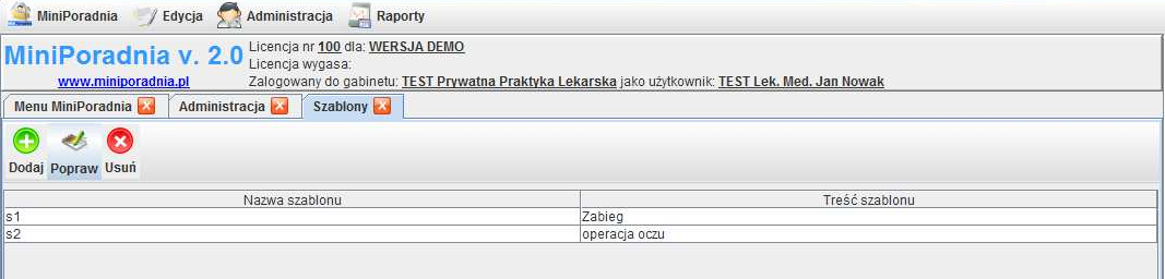 Wygląd recepty W zależności jakie blankiety recept z kodem kreskowym posiada poradnia,istnieje możliwość zmiany rozmieszczenia drukowanych pól.