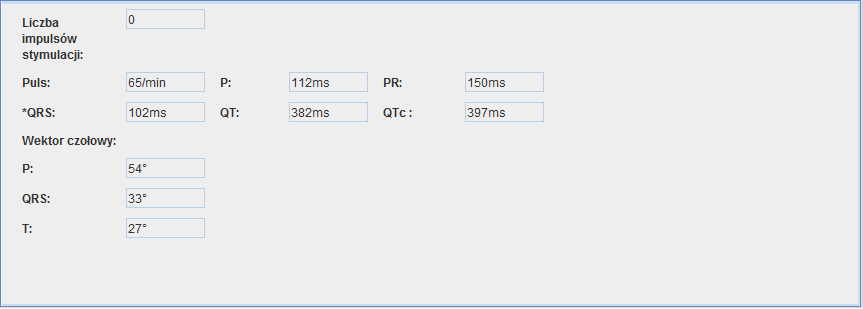 Dane pacjenta tutaj zostają zaprezentowane dane pacjenta przekazane z urządzenia EKG.