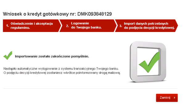 Po imporcie danych pojawia się okno