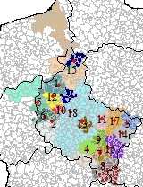 Ośrodki centralne: 1 - Czarnków 2 - Grodzisk Wielkopolski 3 - Koło 4 - Krotoszyn 5 - Międzychód 6 - Nowy Tomyśl 7 - Ostrów Wielkopolski 8 - Ostrzeszów 9 - Pleszew 10 - Tarnowo Podgórne 11 - Słupca 12