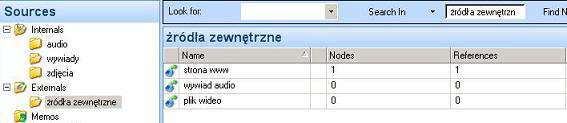 Rys. 3. Folder zewnętrznych materiałów źródłowych (Externals) mentów i określonych segmentów materiałów.