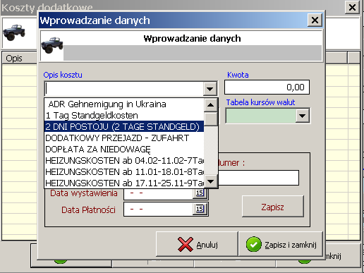 Spedycja i Transport Międzynarodowy Edycja Danych Zaznaczyć opcje w przypadku transportu własnego Opcja ta rozróŝnia zlecenie spedycyjne od transportowego!