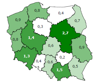 - Publikacja współfinansowana przez Unię Europejską w ramach Europejskiego Funduszu Społecznego Poniższe mapki przedstawiają przyjazdy zagranicznych turystów do Polski w podziale na województwa w