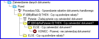 Jeśli użytkownik zdecyduje, że nie chce zatwierdzać dokumentu wówczas należy przerwać standardowe zatwierdzanie dokumentu w programie. Możemy to uzyskać korzystając z funkcji Koniec z opcją Przerwij.