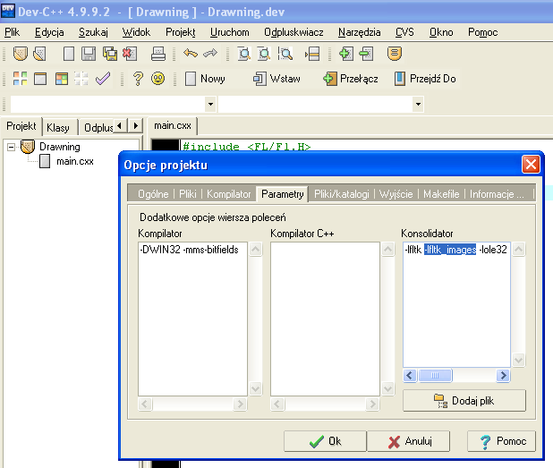 Stworzenie nowego projektu FLTK w Dev-C++