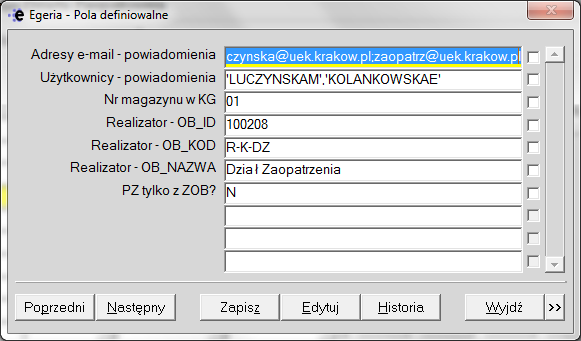 Check-box Zablokowany informuje o tym, czy dany magazyn jest zablokowany, czy nie.