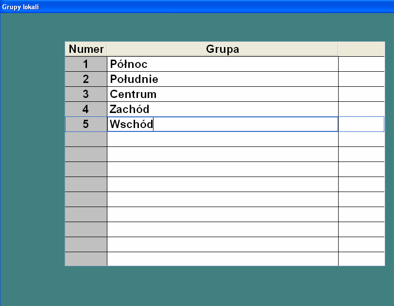 ZESTAWIENIA 6.2. GRUPY LOKALI Ten prosty słownik umoŝliwia wprowadzenie nazw grup lokali.