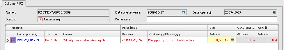 edycji wprost. Jeśli nie ma przeciwwskazań do edycji danych użytkownik powinien wcisnąć przycisk [Przenieś zmiany na dokument PZ].