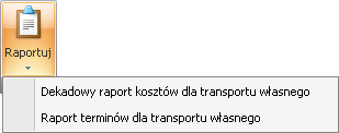 4.4.1.3. Raporty Użytkownik może tworzyć kilka rodzajów raportów w module >> Transport własny. W tym celu proszę nacisnąć ikonę [Raportuj] i wybrać odpowiedni typ raportu.
