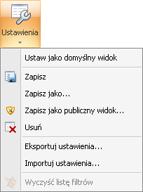 Rysunek 19 Rysunek 20 Część Widok w zakładce >> Narzędzia widoku umożliwia użytkownikowi zapis wszelkich dokonanych w widoku zmian, usunięcie aktualnego widoku, eksport oraz import widoków.