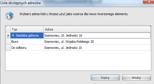 4.1.2.2. Dodanie nowego adresu UWAGA!!! Funkcja ta możliwa jest, tylko w przypadku gdy dany kontrahent istnieje w systemie.