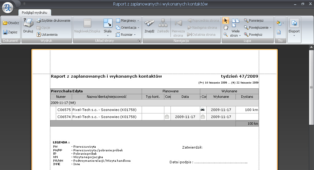 parametrów. Rysunek 77 Oprócz wyboru pracownika oraz przedziału czasowego należy podać dane osoby zatwierdzającej raport.