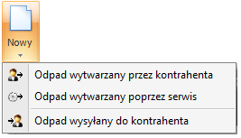 4.1.6.1. Dodanie nowego odpadu W procesie dodawania nowego odpadu istnieje możliwość wyboru jednej z trzech pozycji: Odpad wytwarzany przez kontrahenta, Odpad wytwarzany w wyniku wykonania u niego