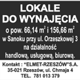 Mieszkanie 60,30 m 2, dwa balkony, blok dwuklatkowy, Sanok, tel. 507-06- -86-37. Mieszkanie w centrum Sanoka, tel. 603-63-54-70. Mieszkanie 49 m 2 (II piętro) na os. Błonie, tel. 609- -69-57-91.