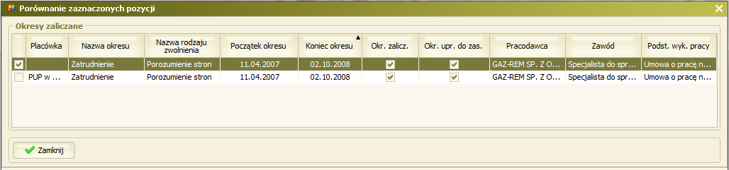 5. W przypadku danych z tabel podrzędnych będzie istniała możliwość szczegółowego porównania danych zawartych w bazie oraz w przesyle.