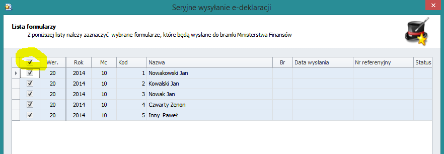 Rysunek 2. Ekran początkowy, kreatora wysyłania seryjnego e-deklaracji.