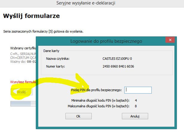 Rysunek 8. Przykład wywołanego okna z żądaniem podania PIN dla podpisu cyfrowego.