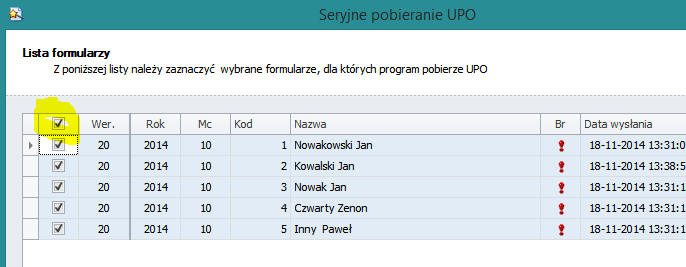 Podobnie jak przy wysyłaniu e-deklaracji, odebranie potwierdzeń UPO można wykonać w trybie seryjnym lub pojedynczym, tylko dla bieżącej deklaracji.