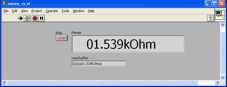 Rys. 9.4 Przykład zastosowania bloku Scan Value Rys. 9.5 Panel programu do odczytu pomiaru za pośrednictwem RS232 ZADANIE 24. Dokonaj akwizycji danych z Anemometru Cyfrowego AM-4203.