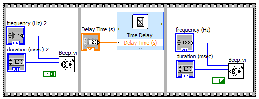Rys. 1.12 Diagramy programów realizowanych w ZADANIE 2 8. podaj czas pomiędzy dźwiękami w [s] wybierając z palety Tools przycisk Connect Wire następnie najechać kursorem na wejście obiektu Beep.