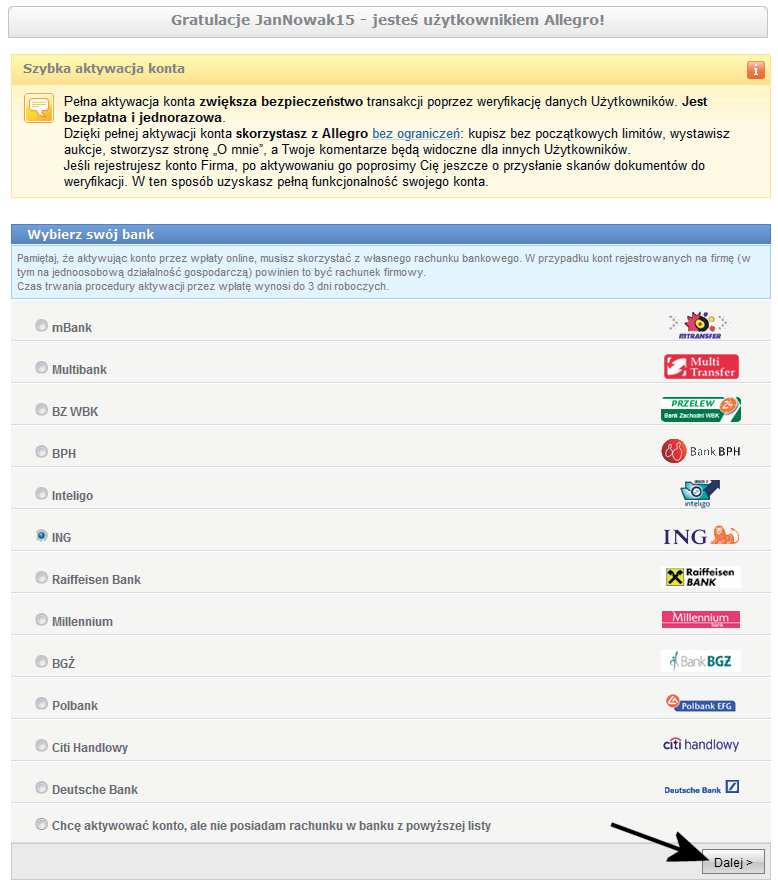 Zakupy w sieci 9. Jeżeli chcesz dokonać weryﬁkacji za pomocą przelewu bankowego, w oknie widocznym na rysunku 6.