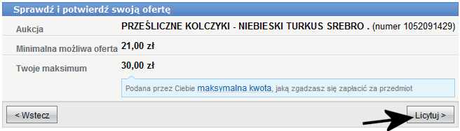 7. Po sprawdzeniu sprzedawcy i ewentualnym doprecyzowaniu opisu możemy przystąpić do zakupów. Na stronie produktu odszukaj ramkę Licytuj i w polu wpisz swoją cenę dla produktu (rysunek 6.26).