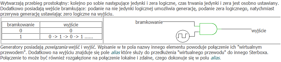 Każdy element w Sterboxie, w tym bramki na wejściach i wyjściach posiadają pola w które można wpisać nazwy. Dla ćwiczeń polecamy program Symulator TTL. Program ostatnio był widziany na http://www.