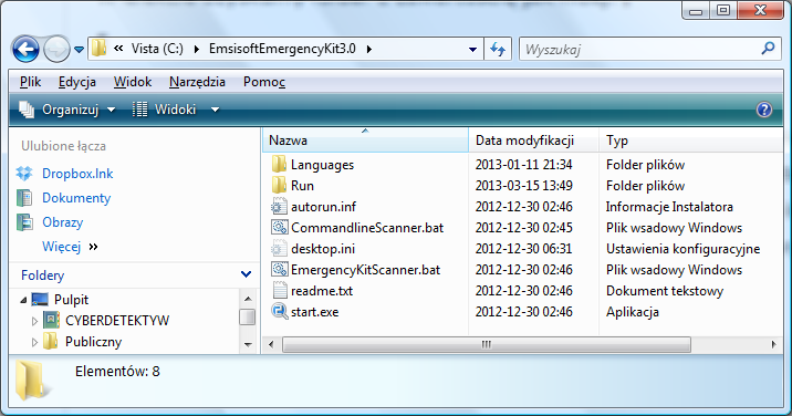 6 Przygotowanie EEK do użycia Program należy ściągnąć ze strony producenta, firmy Emsisoft: http://download4.emsisoft.com/emsisoftemergencykit.zip Emsisoft Emergency Kit (EEK) nie wymaga instalacji.