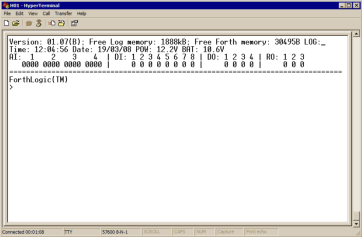 Sterownik programowalny MAX Logic H02 4.8 STATUS WE/WYJ W trybie pracy terminalowej, w oknie terminalu projektowany jest pasek statusu.