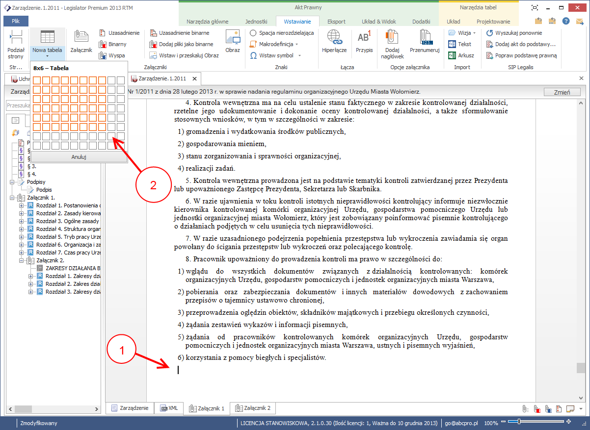 Elementy dodatkowe W przypadku, gdy do aktu lub jego załącznika chcemy dodać tabelę możemy: a)