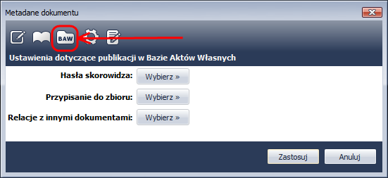 Publikacja aktu w Dzienniku Urzędowym Pozwala na określenie danych dotyczących publikacji w Dzienniku Urzędowym: Metadane aktu na potrzeby publikacji w Bazie Aktów