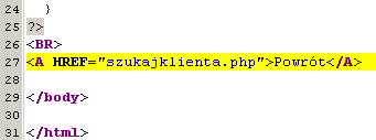 PHP komunikacja z użytkownikiem Teraz zdefiniujemy zmienną z wynikami zapytania i w pętli