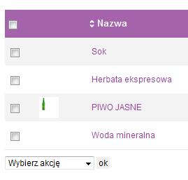 Dla wszystkich produktów z listy możliwe jest także hurtowe wykonanie następujących poleceń: Zatwierdź, Odrzuć, Aktywuj, Deaktywuj.