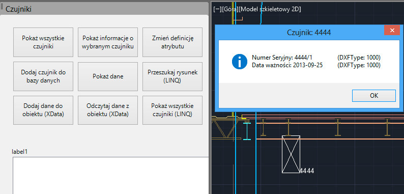 Struktura danych geometrycznych... Rysunek 3. Główny formularz wytworzonej aplikacji w obszarze okna programu AutoCAD Figure 3.