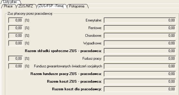 na zakładce ZUS/FSP Firma widoczne będą wyliczone składki płacone przez pracodawcę, natomiast na zakładce głównej Płace widoczna będzie dodatkowo wartość zaliczki na podatek.
