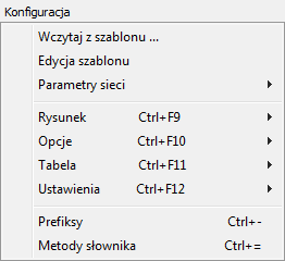 Konfiguracja Wczytaj z szablonu Edycja szablonu Parametry sieci możliwość wczytania ustawień początkowych z wcześniej przygotowanego szablonu projektu szablon projektu, domyślne ustawienia