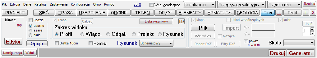 Interfejs użytkownika Interfejs użytkownika (v8) składa się z następujących elementów: - menu tekstowe (komplet poleceń programu) - konsola (przyciski tabel z sekcji menu: Dane, Katalogi,