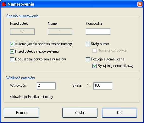 Polecenia ogólne: Numerowanie obiektów Przy numerowaniu możliwe jest automatyczne nadawanie kolejnych wolnych numerów.