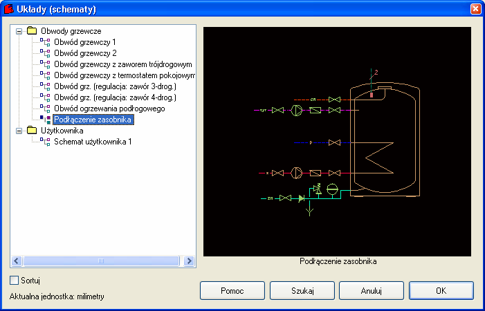 Instalacje rurowe, wentylacyjne i elektryczne: Edycja schematów BBi iibbl lli iioot teekki ii t yyppoow yycchh sscchh eemaat tóów Za pomocą polecenia Gotowe układy można wstawiać do rysunku typowe