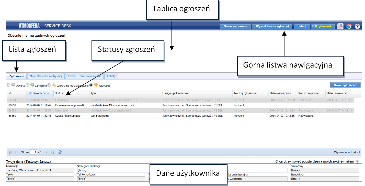 Ekran 1 2. Ekran główny Ekran zawiera następujące elementy: A. Górną listwę nawigacyjną, na której znajdują się następujące ikony i przyciski: 1.