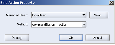 Utworzenie metody akcji 274 Login.java... public String commandbutton1_action() { // Add event code here... return null; }... Dwuklik na przycisku Ręczna edycja.