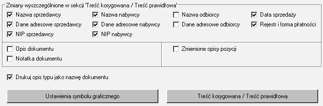 Symfonia Handel 2013.1 14 W kolejnym oknie Ustawienia wydruku noty korygującej należy ustalić zmiany treści korygowanej i treści prawidłowej i pozostałe parametry noty.