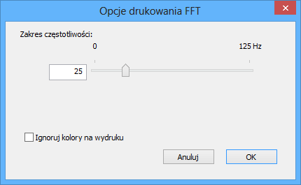 147 Rysunek 4.9: Okno podglądu wydruku FFT Rysunek 4.10: Opcje wydruku FFT wydruku zamieszczona jest także informacja na temat pacjenta, badania i parametrach wyświetlania zapisu.